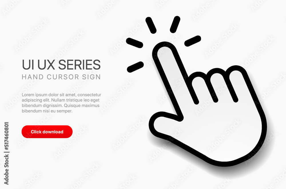 Poster Mouse click cursor set. Hand Cursor. Click icon. Mouse pointer set. Arrow cursor. Pointer click icon. Clicking cursor, pointing hand clicks and waiting loading icons. Website arrows or hand icon.