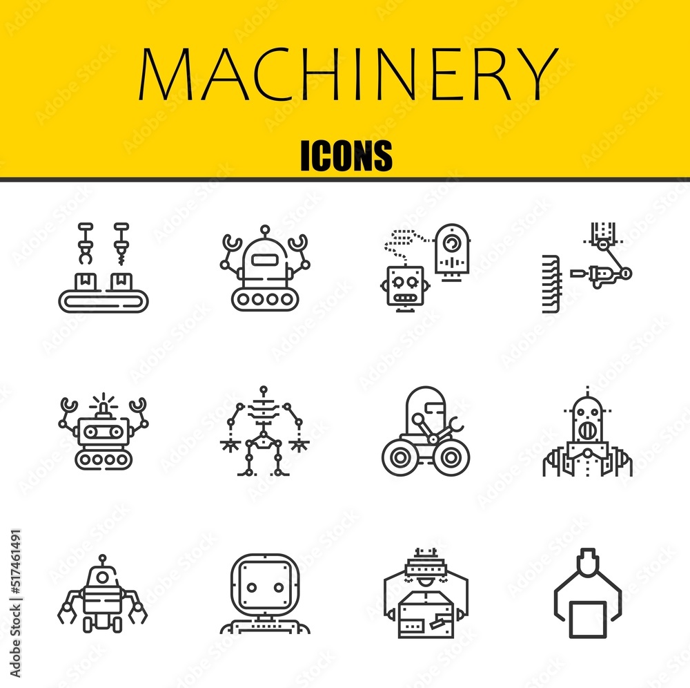 Poster machinery vector line icons set. industrial robot, robot and robot icons. thin line design. modern o