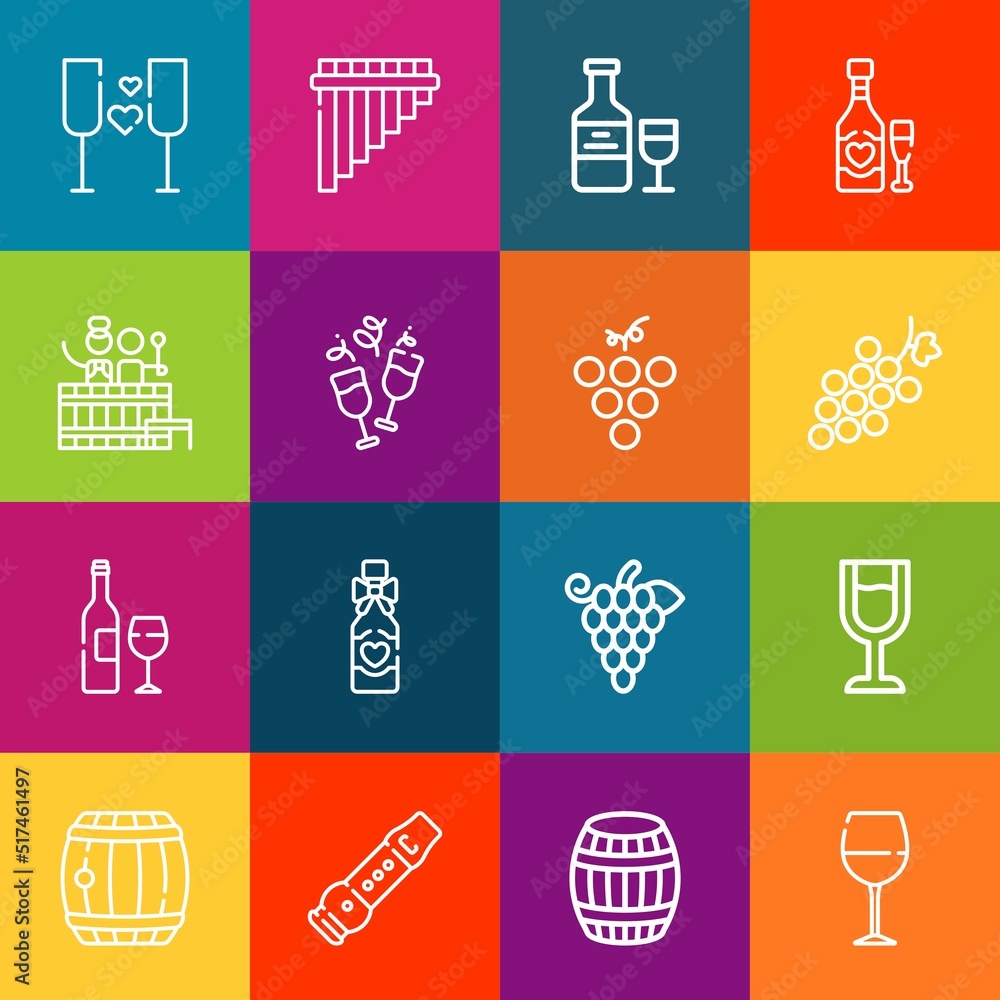 Poster modern thin line icons set of vine elements. premium quality outline symbol collection. simple mono 