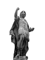 Antique statue of Roman dictator, politician, historian and military general Gaius Julius Caesar. Isolated on white background.