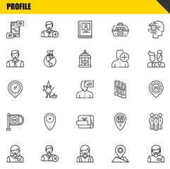 profile vector line icons set. communications, woman and placeholder Icons. Thin line design. Modern outline graphic elements, simple stroke symbols stock illustration