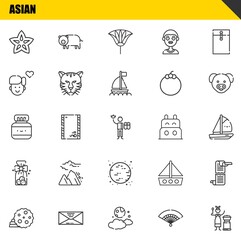 Fototapeta premium asian vector line icons set. carambola, cookie and chinese ink Icons. Thin line design. Modern outline graphic elements, simple stroke symbols stock illustration