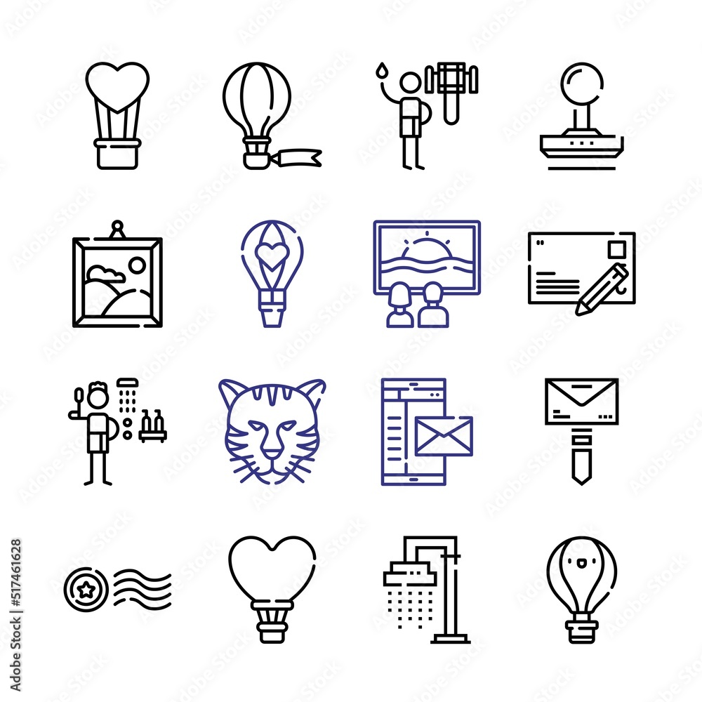 Poster postcard icon set with line icons. modern thin line style. suitable for web and mobile icon. vector 