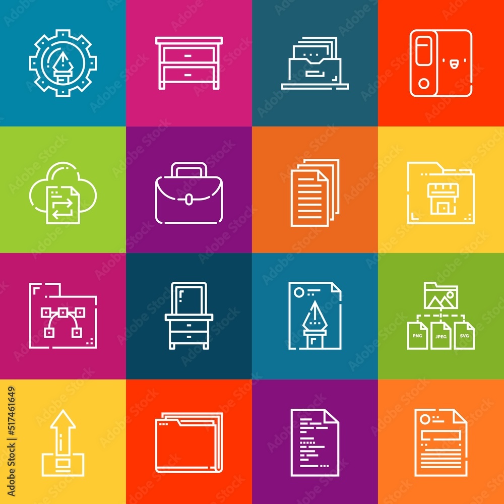 Poster modern thin line icons set of folder elements. premium quality outline symbol collection. simple mon