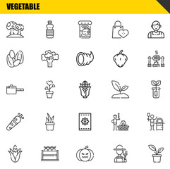 vegetable vector line icons set. mushroom, corn and pan Icons. Thin line design. Modern outline graphic elements, simple stroke symbols stock illustration