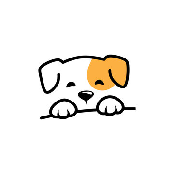 logo illustration depicting shy dog, suitable for pet company