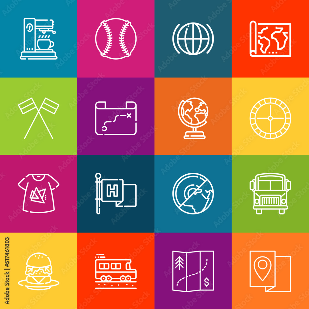 Poster modern thin line icons set of america elements. premium quality outline symbol collection. simple mo