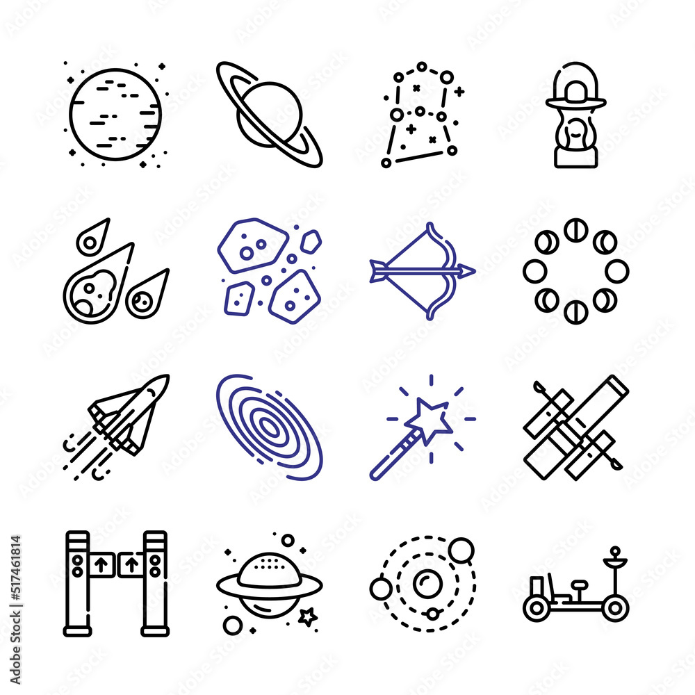 Poster moon icon set with line icons. modern thin line style. suitable for web and mobile icon. vector illu