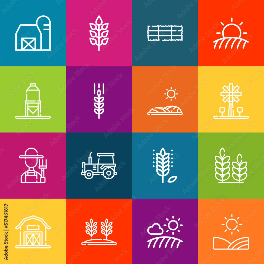 Poster modern thin line icons set of farmland elements. premium quality outline symbol collection. simple m