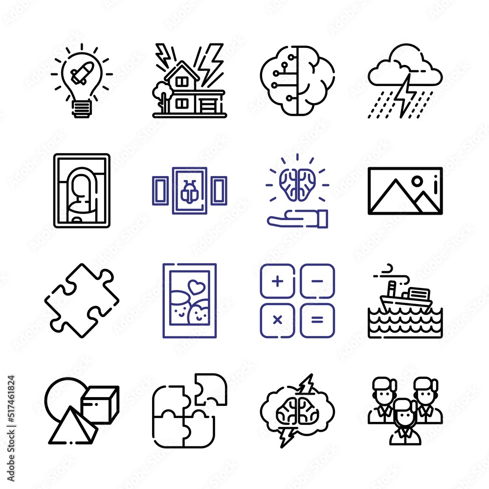 Poster brain icon set with line icons. modern thin line style. suitable for web and mobile icon. vector ill