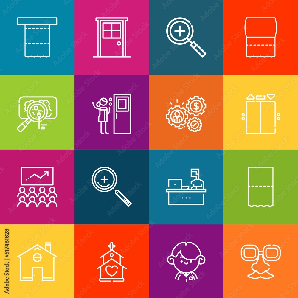 Poster Modern thin line icons set of quarantine elements. Premium quality outline symbol collection. Simple mono linear pictogram pack. Stroke vector logo concept for web graphics