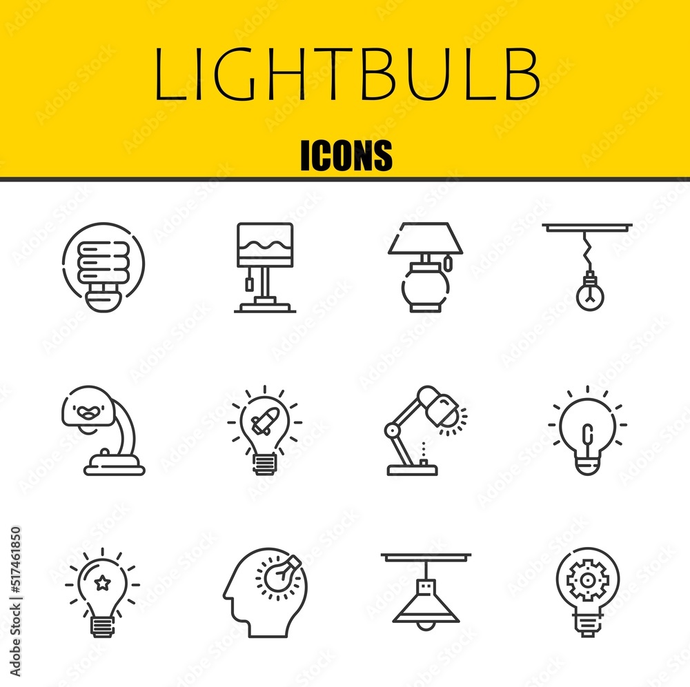 Poster lightbulb vector line icons set. light bulb, lamp and lamp icons. thin line design. modern outline g