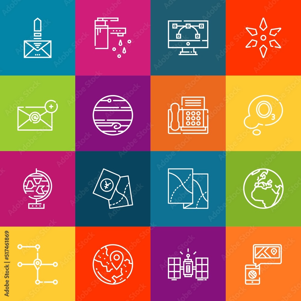 Poster modern thin line icons set of globe elements. premium quality outline symbol collection. simple mono