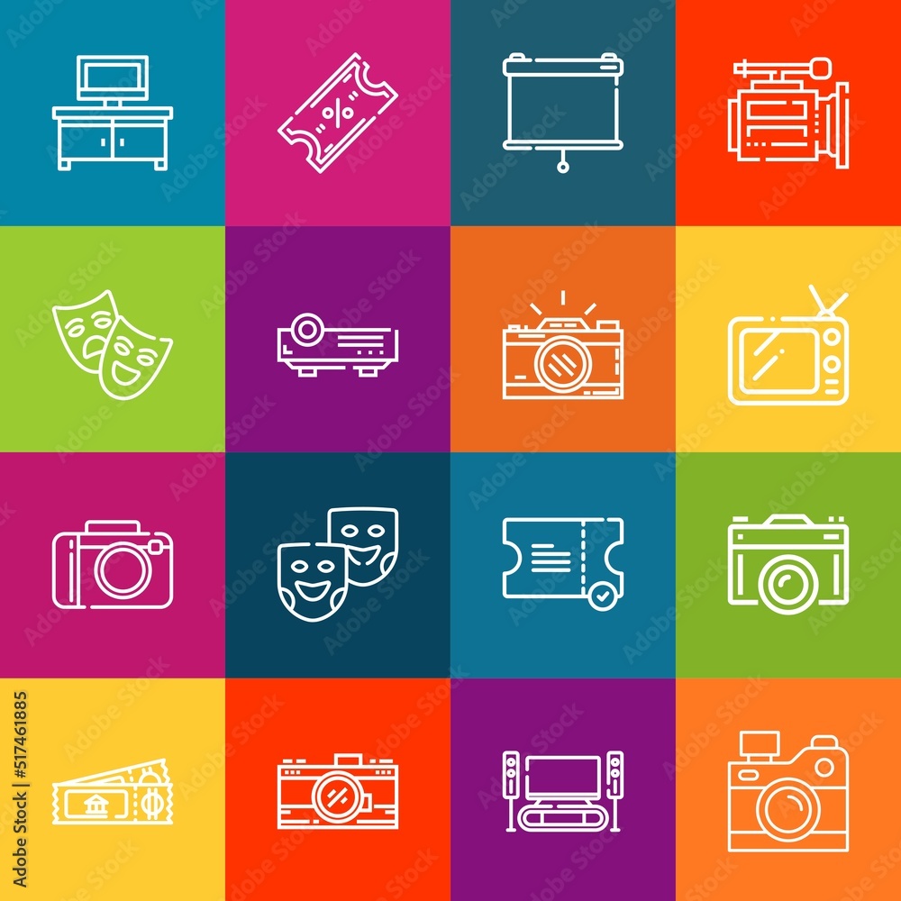 Poster modern thin line icons set of cinema elements. premium quality outline symbol collection. simple mon