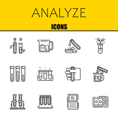 analyze vector line icons set. test tube, beaker and test tube Icons. Thin line design. Modern outline graphic elements, simple stroke symbols stock illustration