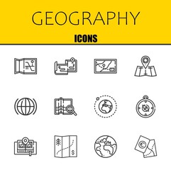geography vector line icons set. map, maps and map Icons. Thin line design. Modern outline graphic elements, simple stroke symbols stock illustration