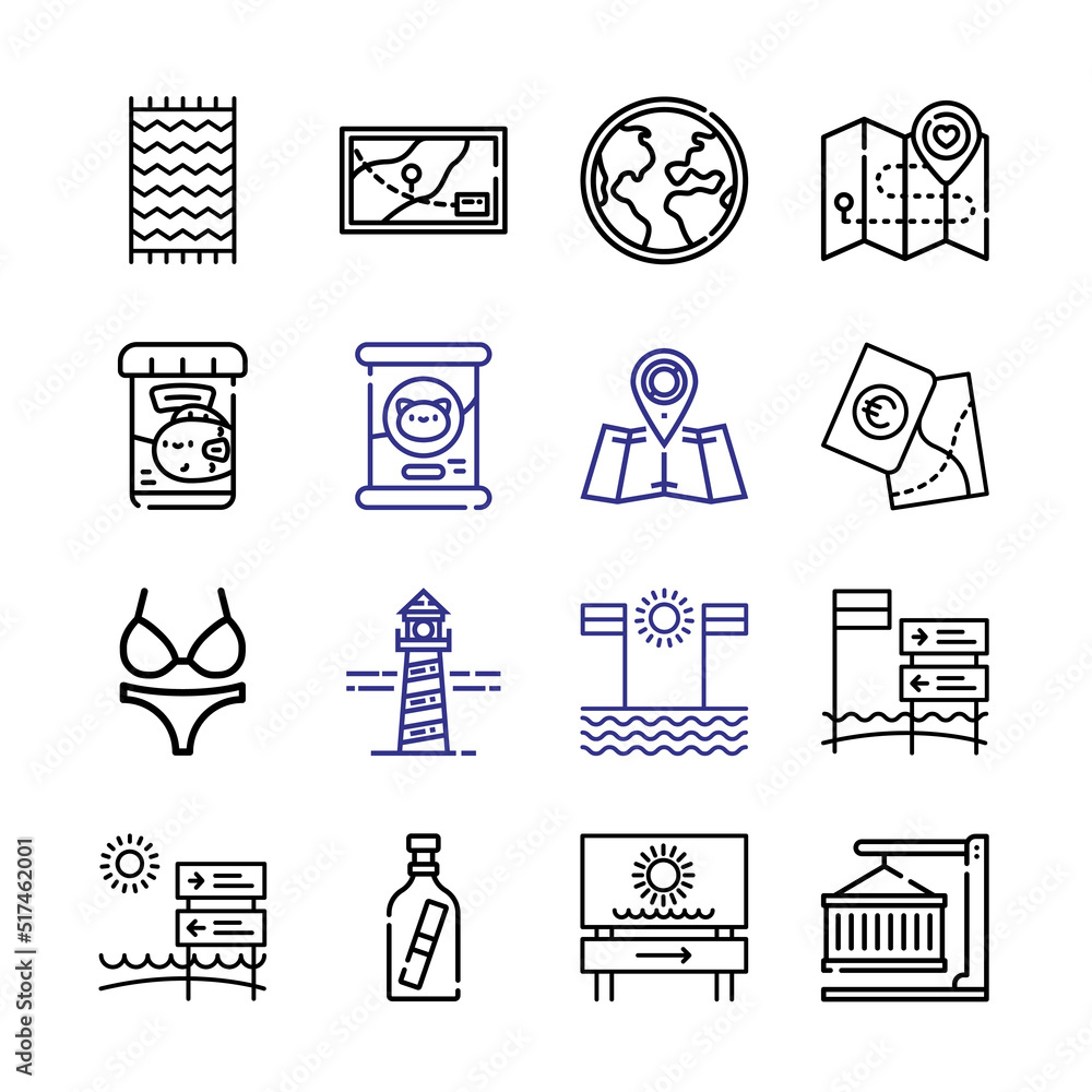 Aufkleber ocean icon set with line icons. modern thin line style. suitable for web and mobile icon. vector ill