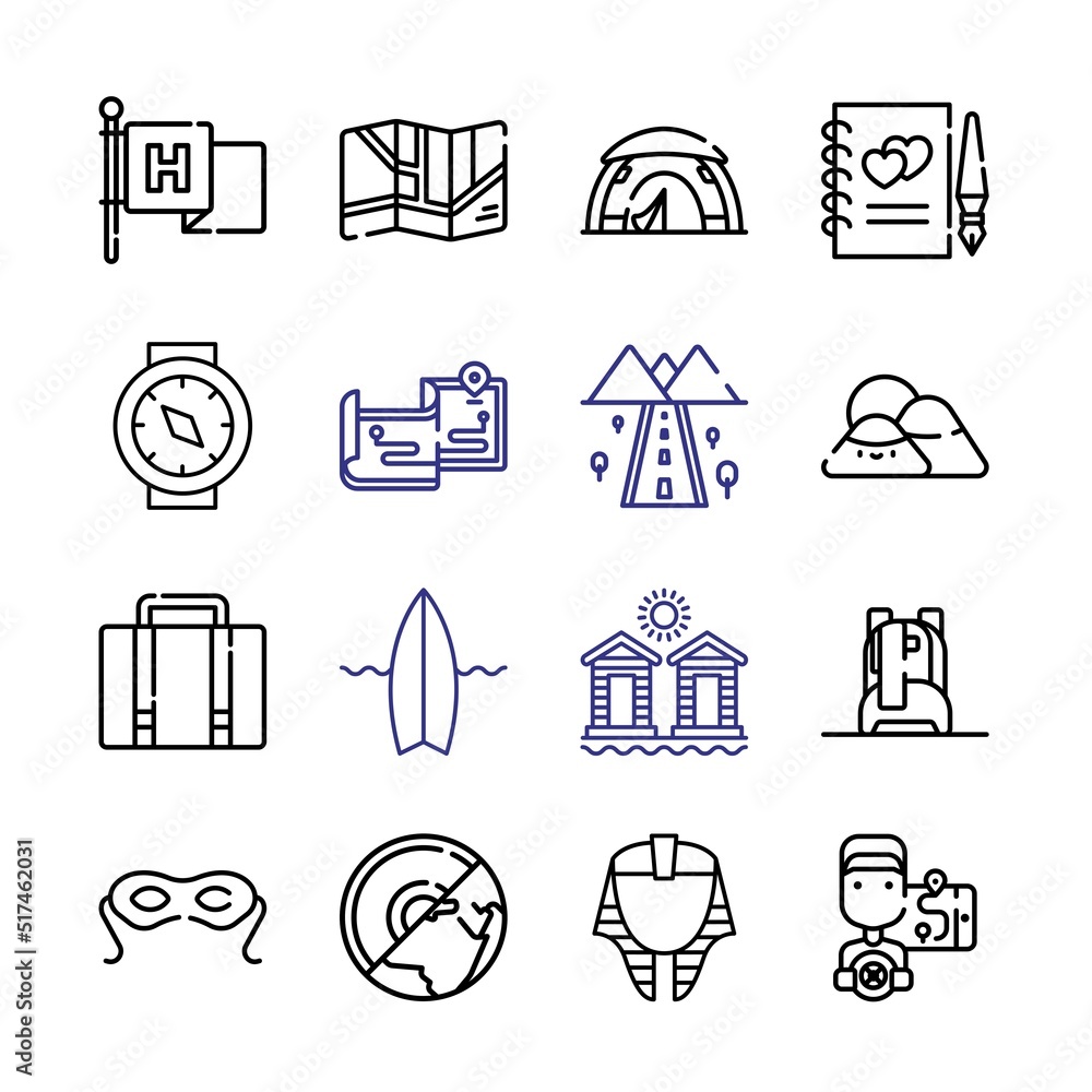 Poster travel icon set with line icons. modern thin line style. suitable for web and mobile icon. vector il