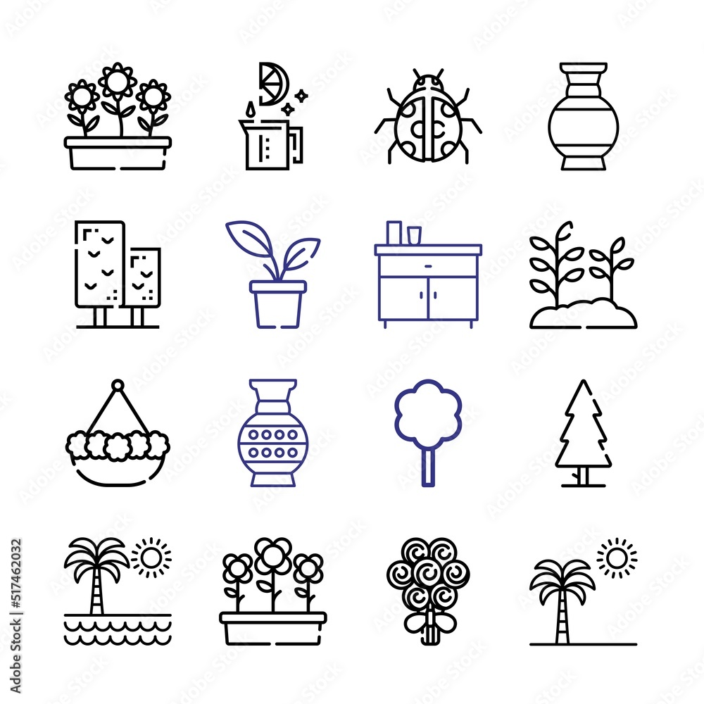 Poster botanical icon set with line icons. modern thin line style. suitable for web and mobile icon. vector