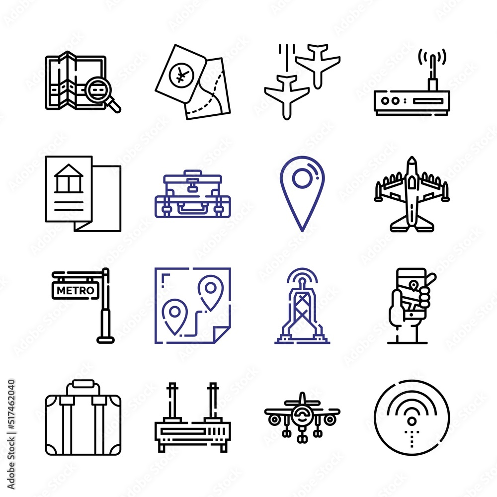 Poster route icon set with line icons. modern thin line style. suitable for web and mobile icon. vector ill