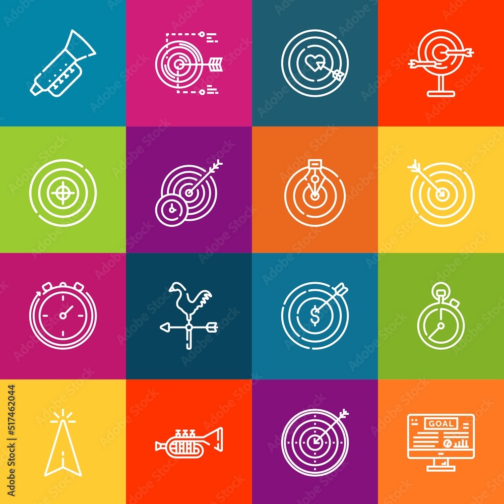 Poster modern thin line icons set of aim elements. premium quality outline symbol collection. simple mono l