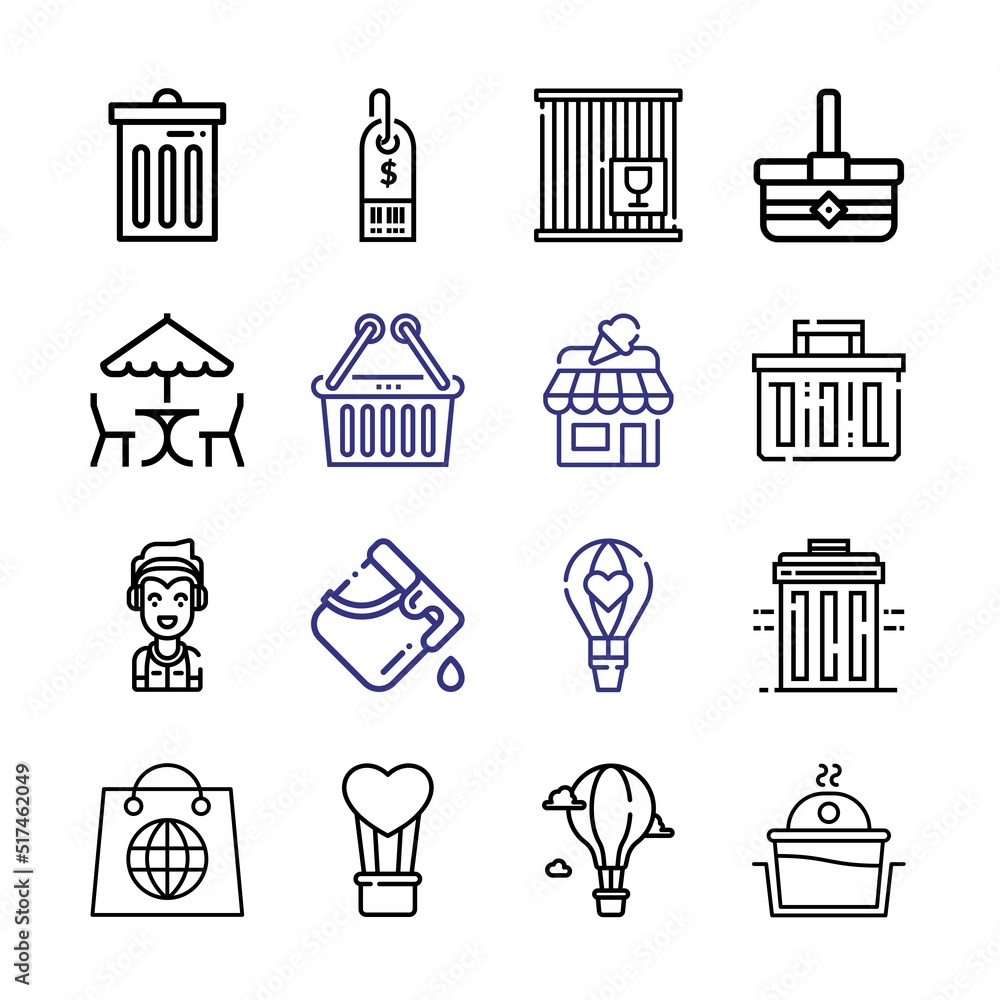 Poster basket icon set with line icons. modern thin line style. suitable for web and mobile icon. vector il