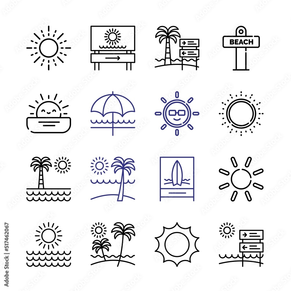 Poster sunny icon set with line icons. modern thin line style. suitable for web and mobile icon. vector ill