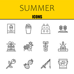 summer vector line icons set. ice cream, milkshake and boat Icons. Thin line design. Modern outline graphic elements, simple stroke symbols stock illustration
