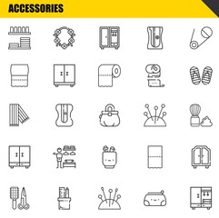 accessories vector line icons set. dinnerware, comb and scarf Icons. Thin line design. Modern outline graphic elements, simple stroke symbols stock illustration