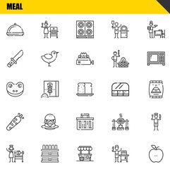 meal vector line icons set. dinner, rotisserie and frog Icons. Thin line design. Modern outline graphic elements, simple stroke symbols stock illustration