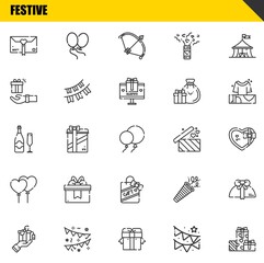 festive vector line icons set. gift, gift and champagne Icons. Thin line design. Modern outline graphic elements, simple stroke symbols stock illustration