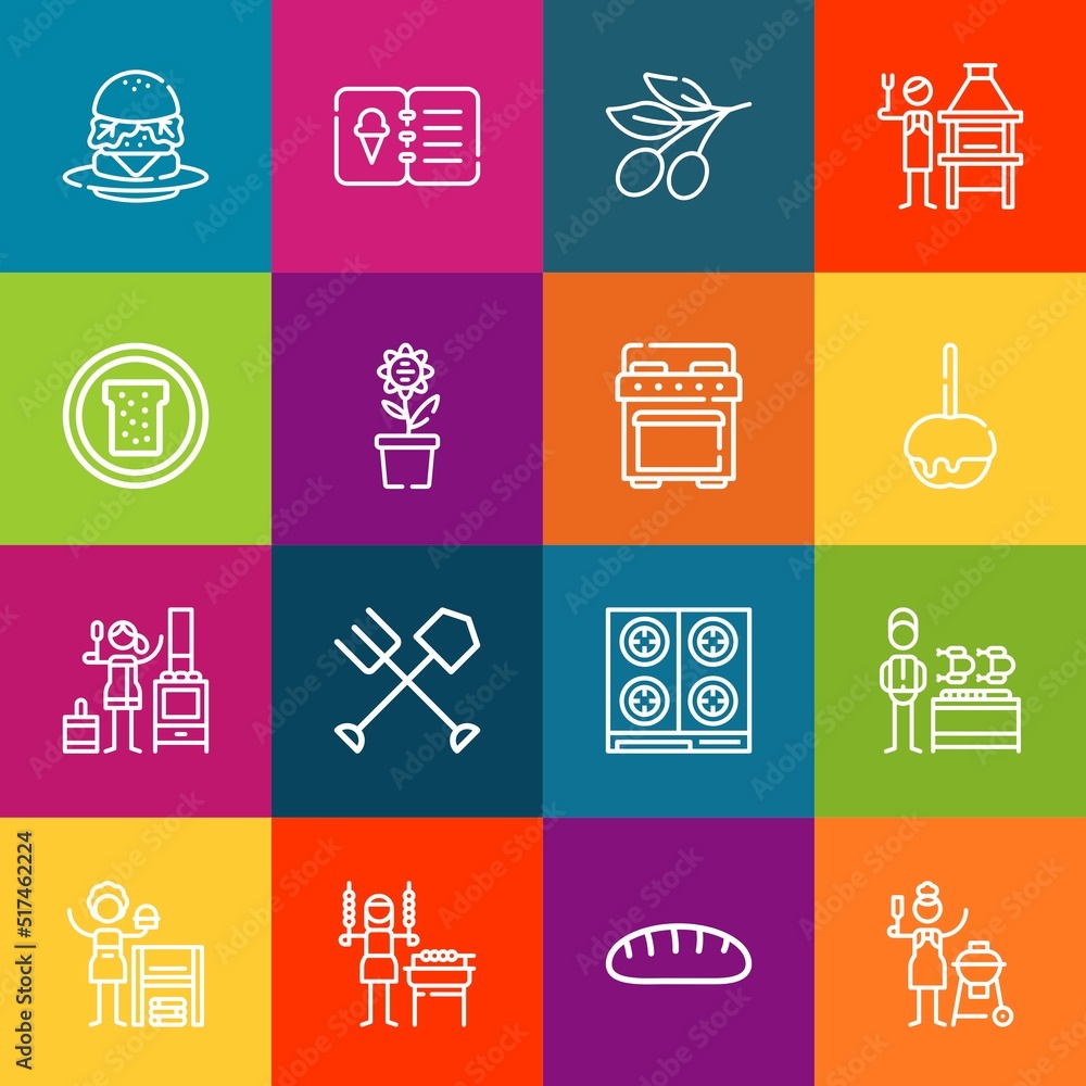 Poster modern thin line icons set of cook elements. premium quality outline symbol collection. simple mono 