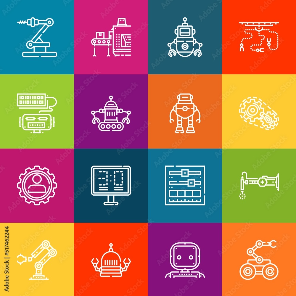 Poster modern thin line icons set of mechanical elements. premium quality outline symbol collection. simple
