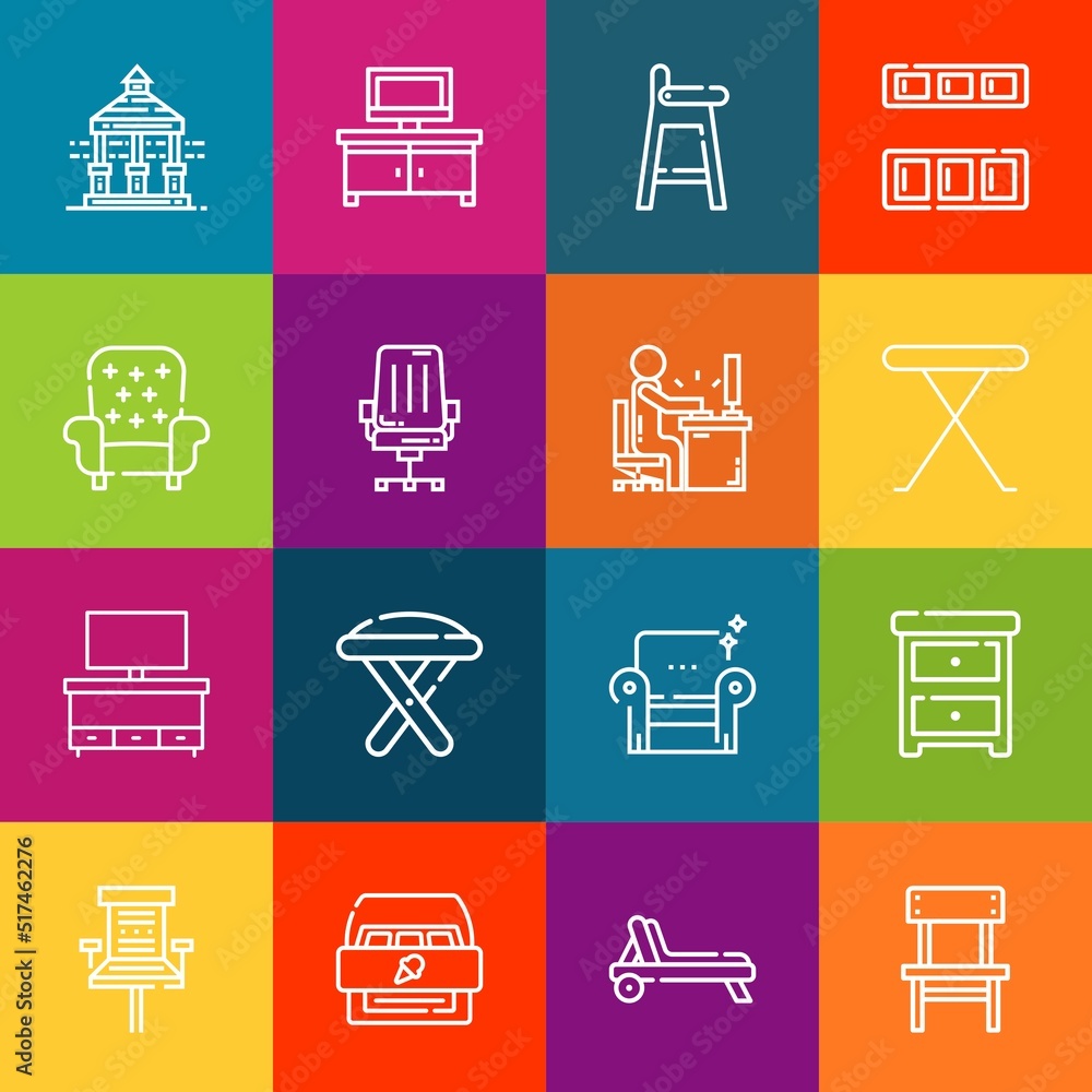 Aufkleber modern thin line icons set of chair elements. premium quality outline symbol collection. simple mono