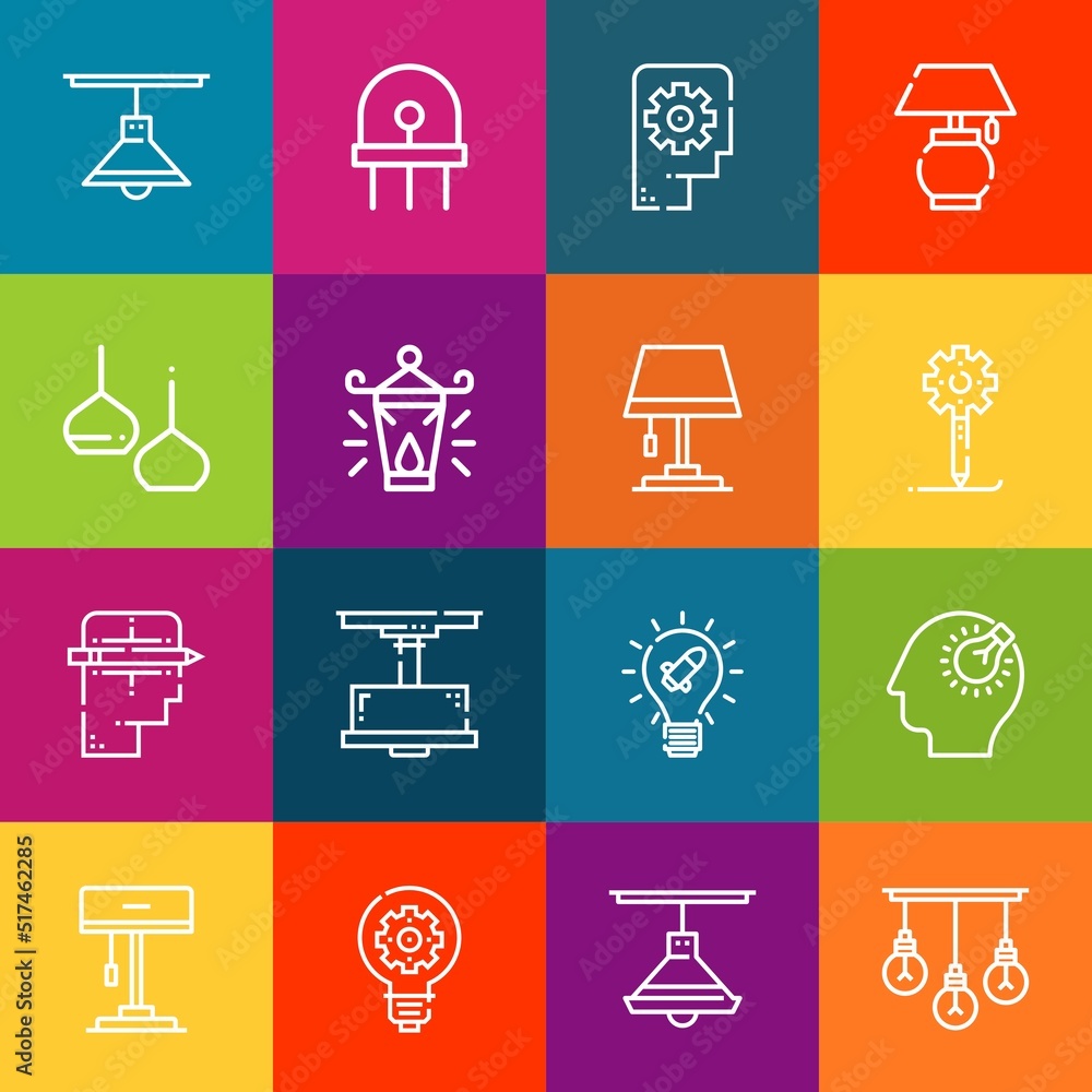 Poster modern thin line icons set of bulb elements. premium quality outline symbol collection. simple mono 
