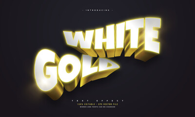 Luxury White and Gold Text Style with 3D Effect. Editable 3D Text Effect