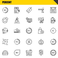 percent vector line icons set. percentage, pie and pie chart Icons. Thin line design. Modern outline graphic elements, simple stroke symbols stock illustration