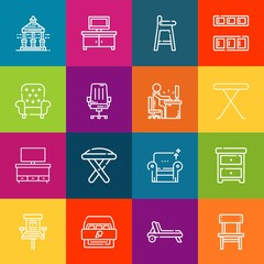 Modern thin line icons set of chair elements. Premium quality outline symbol collection. Simple mono linear pictogram pack. Stroke vector logo concept for web graphics