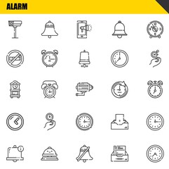 alarm vector line icons set. cctv, bell and clock Icons. Thin line design. Modern outline graphic elements, simple stroke symbols stock illustration