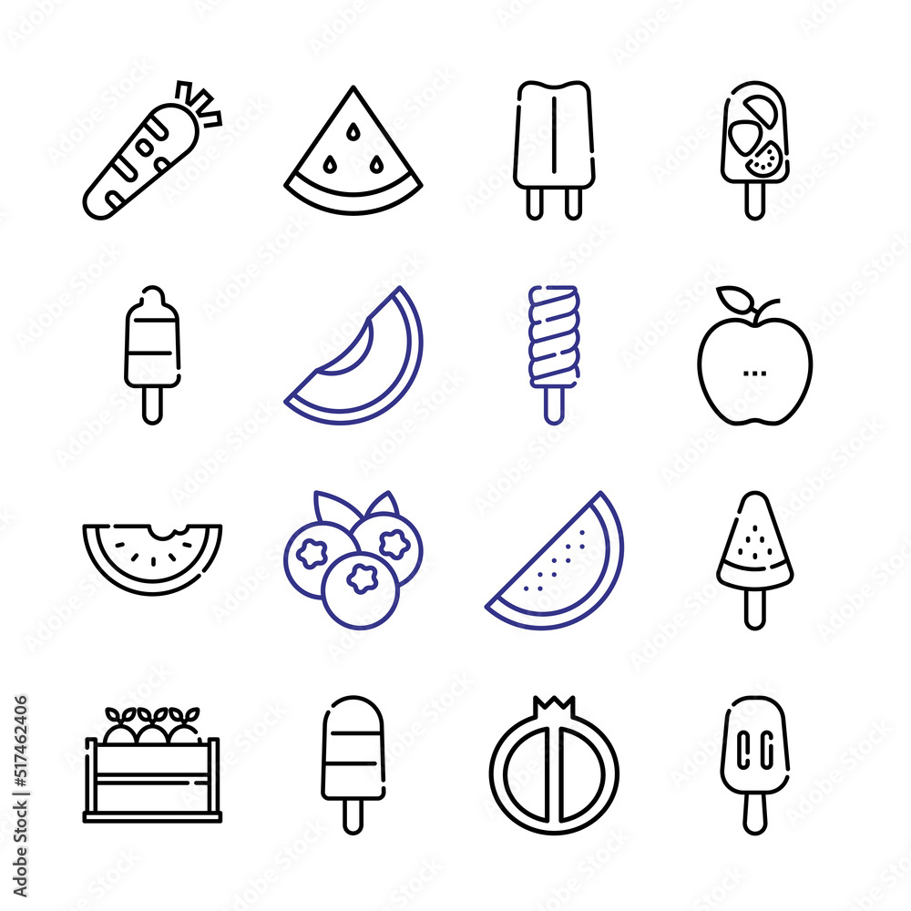 Poster watermelon icon set with line icons. modern thin line style. suitable for web and mobile icon. vecto