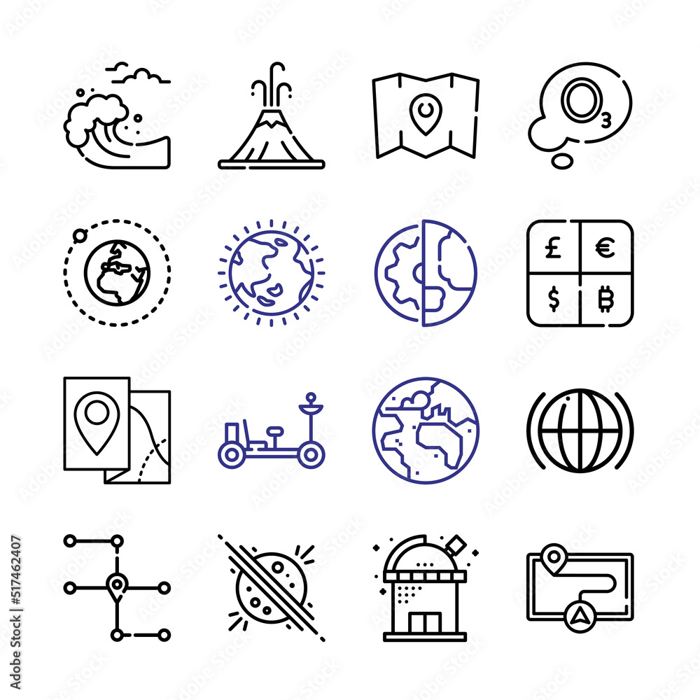 Poster earth icon set with line icons. modern thin line style. suitable for web and mobile icon. vector ill