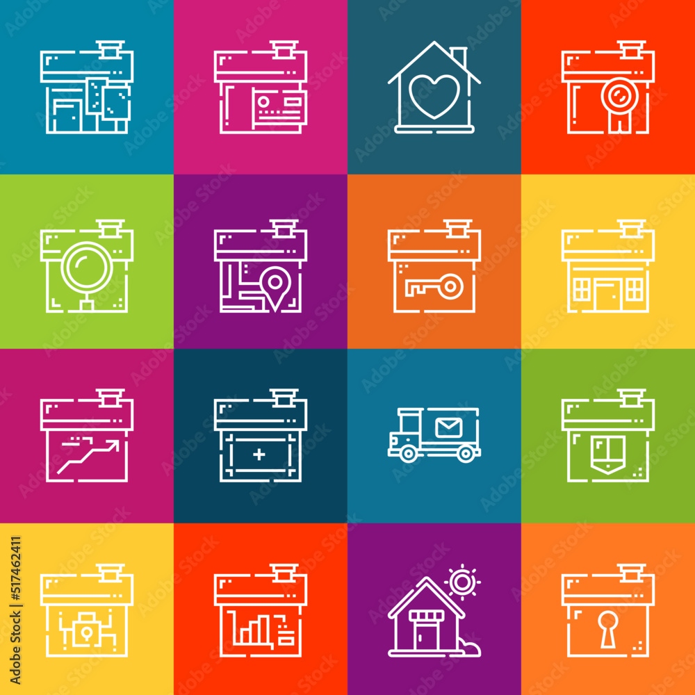 Aufkleber modern thin line icons set of neighborhood elements. premium quality outline symbol collection. simp