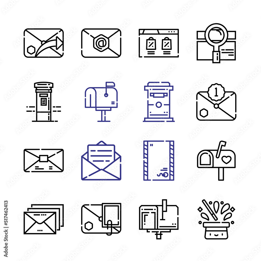 Poster address icon set with line icons. modern thin line style. suitable for web and mobile icon. vector i