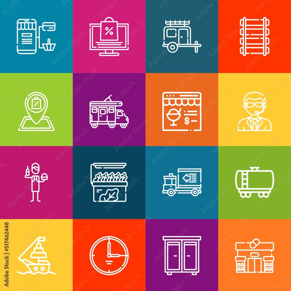 Poster modern thin line icons set of delivery elements. premium quality outline symbol collection. simple m