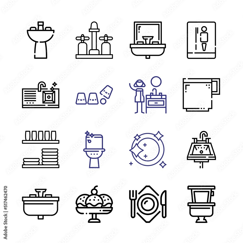 Poster porcelain icon set with line icons. modern thin line style. suitable for web and mobile icon. vector