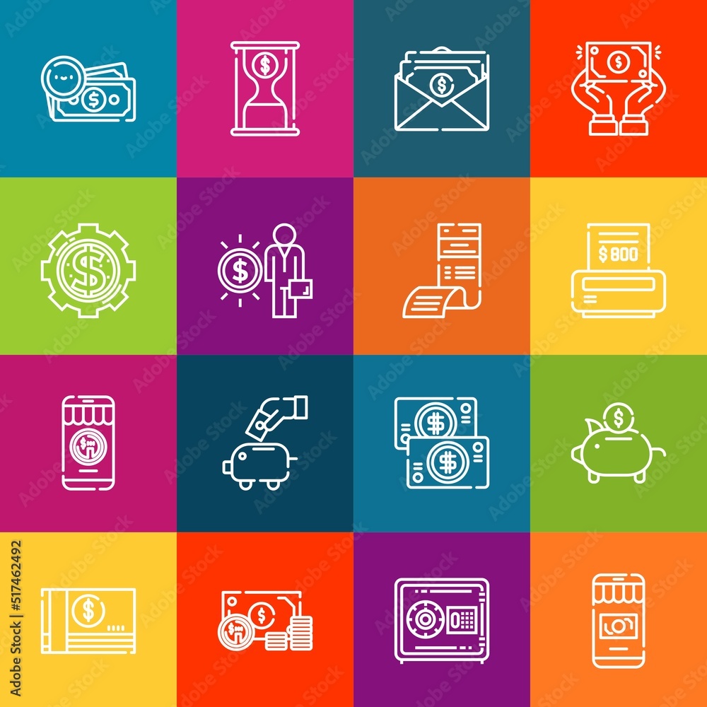 Aufkleber modern thin line icons set of savings elements. premium quality outline symbol collection. simple mo