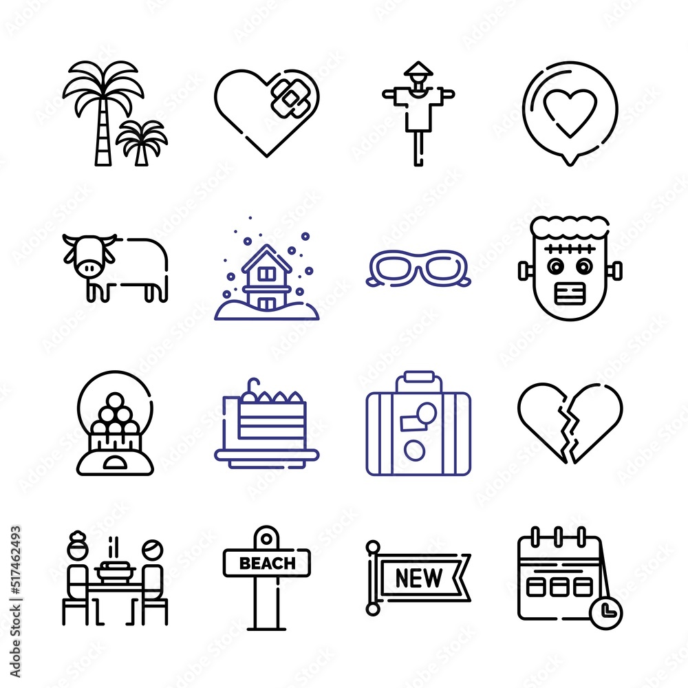 Poster holiday icon set with line icons. modern thin line style. suitable for web and mobile icon. vector i