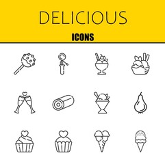 delicious vector line icons set. cake pop, scoop and ice cream Icons. Thin line design. Modern outline graphic elements, simple stroke symbols stock illustration