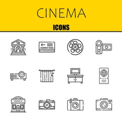 cinema vector line icons set. theater, pass and film Icons. Thin line design. Modern outline graphic elements, simple stroke symbols stock illustration