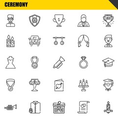 ceremony vector line icons set. priest, trumpet and wedding dress Icons. Thin line design. Modern outline graphic elements, simple stroke symbols stock illustration